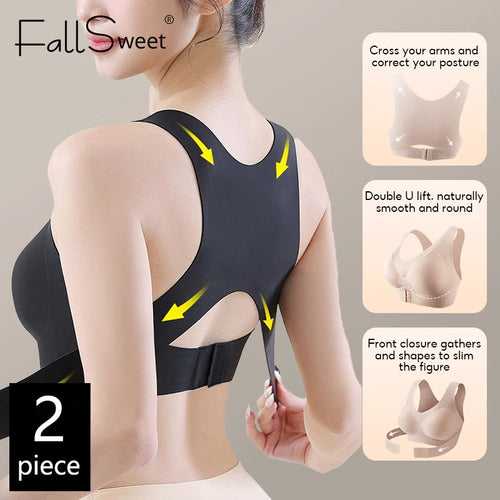 FallSweet 1/2PCS Women's Posture Correction Bras Seamless Wireless Push Up Bralette with Cross Back Support Female Lingerie