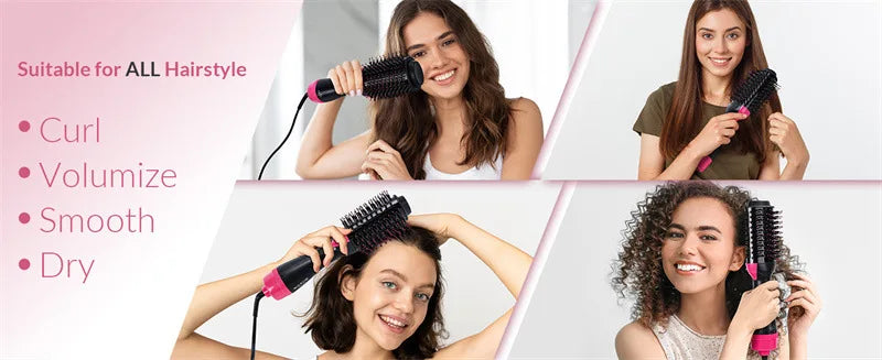 4 In 1 Hot Air Brush Styling Comb One-Step Heating Comb Hair Straightening Brush for Straight Curly Professional Hair Dryers