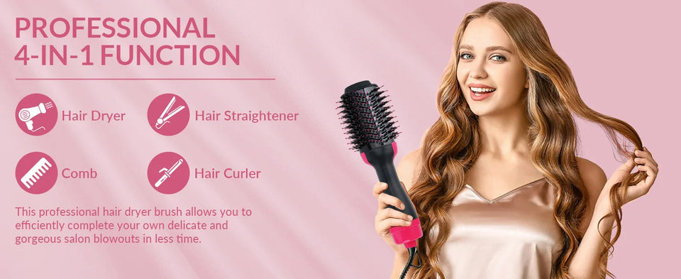 4 In 1 Hot Air Brush Styling Comb One-Step Heating Comb Hair Straightening Brush for Straight Curly Professional Hair Dryers